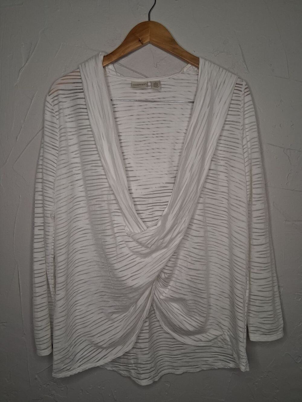 Zenergy by Chico's White Sheer Open Front Cardigan Hooded Cover Up Size 1/M